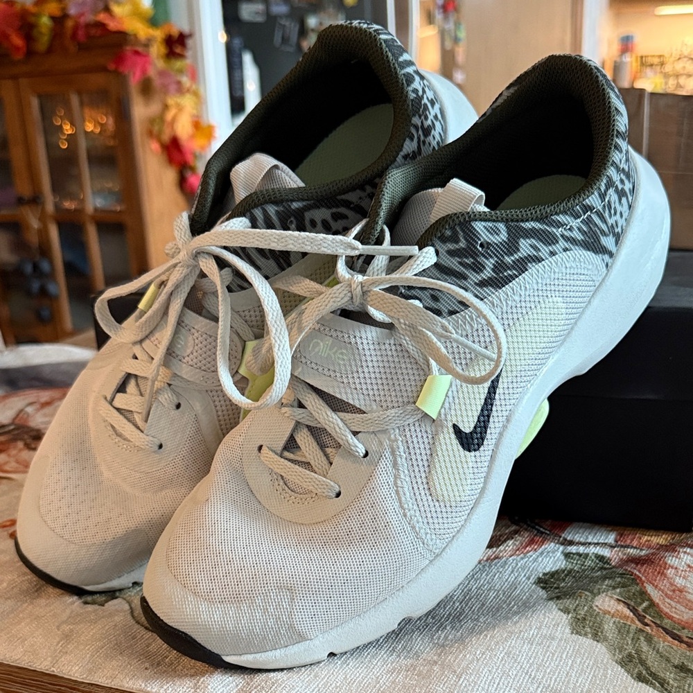 Nike Cream and Black Running Shoes with Leopard Print
